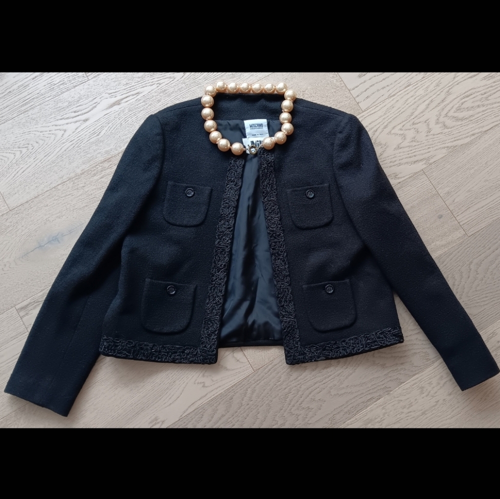 MOSCHINO Wool Pearl Necklace Blazer Size 8